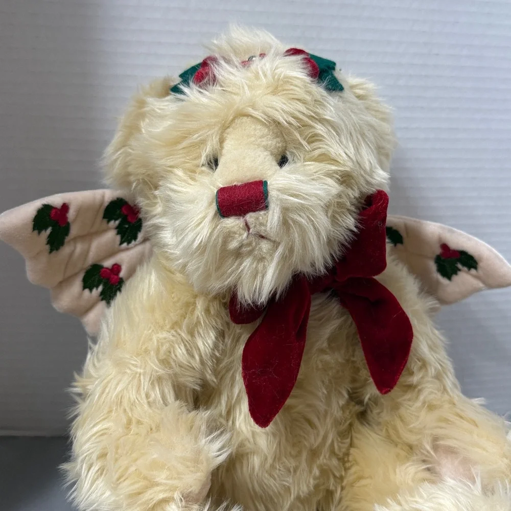 Vintage Holly the Holiday Bear Plush Angel Wings Red Velvet Bow Jointed 2002